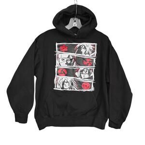 Naruto Shippuden Akatsuki Anime Hoodie Size Large Black with Red Graphics